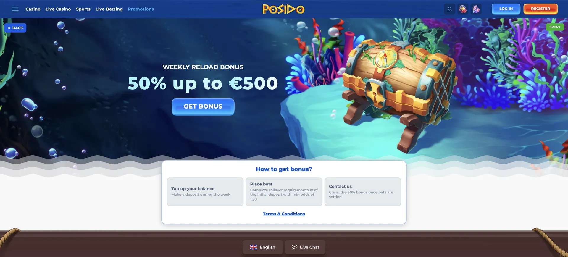 50 Weekly Reload Bonus Posido Casino Bonus: 50 Weekly Reload Bonus