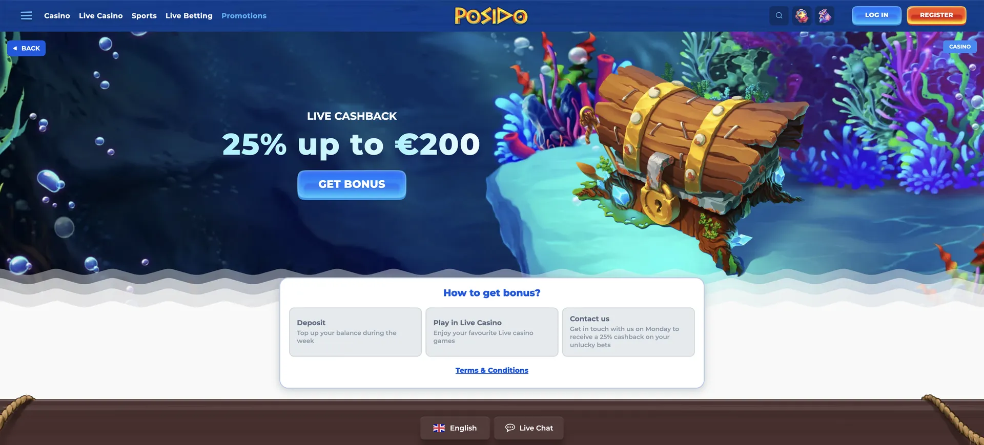 Posido Live Casino: Live Cashback 25