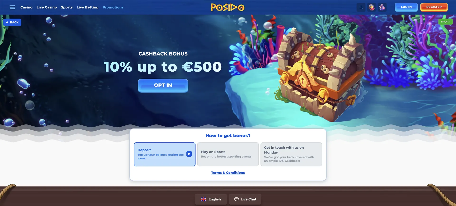 Sport Cashback 500 Posido Casino Bonus: Sport Cashback 500