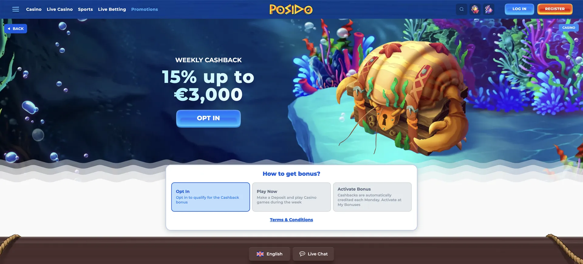 Posido Casino App: Weekly Cashback 15